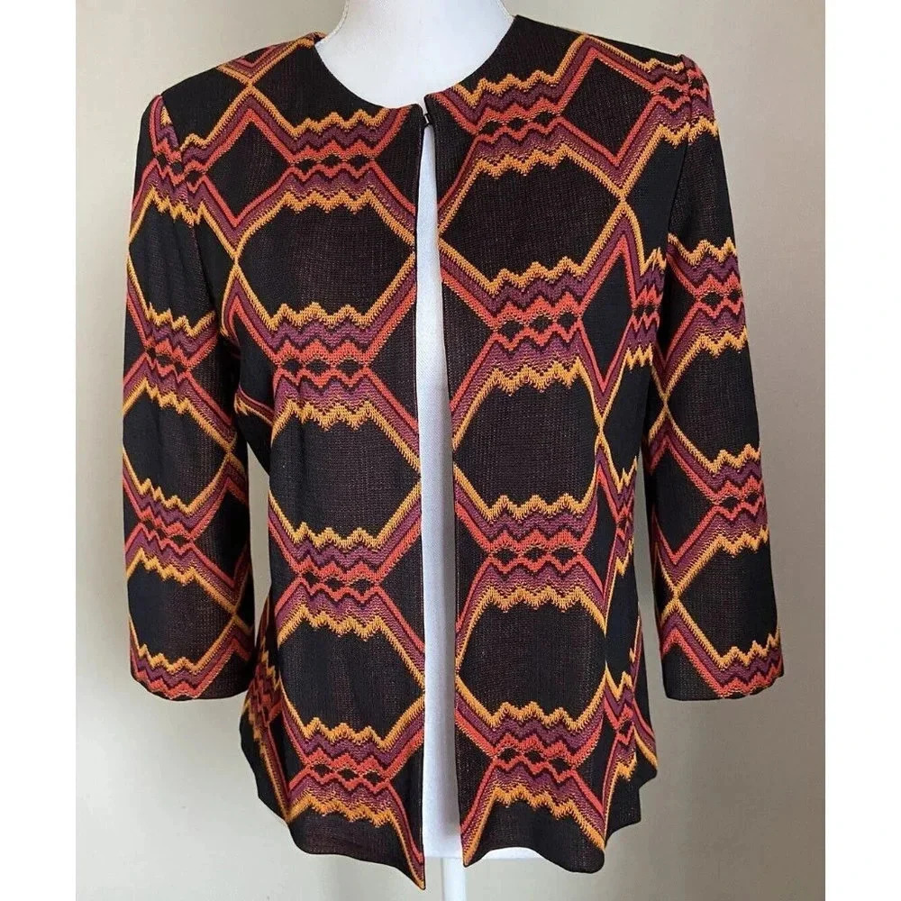 NWT Misook Jacket Cardigan Black Orange Purple Extra Small XS New